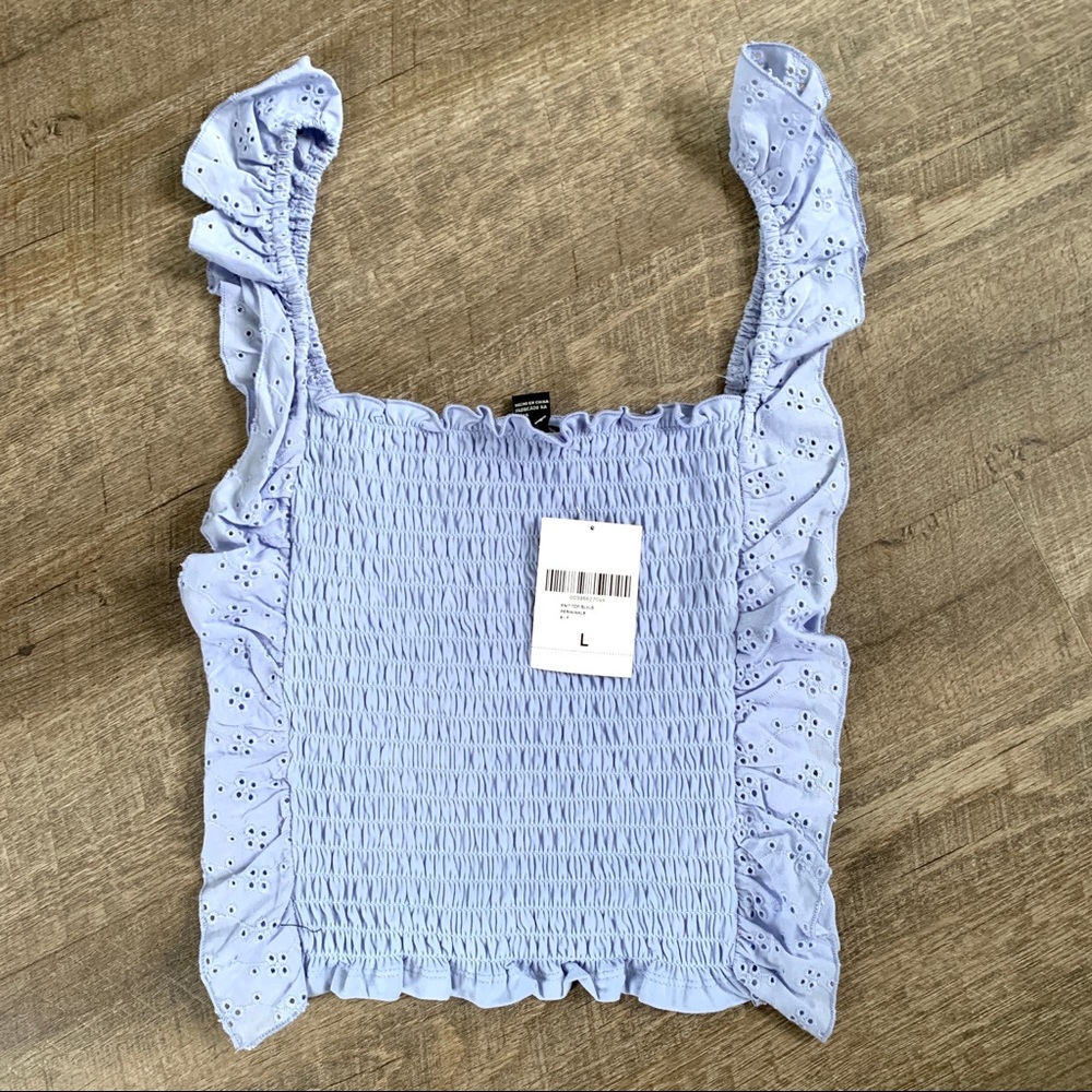 3 FOR $15 Periwinkle Eyelet Smocked Top Forever21